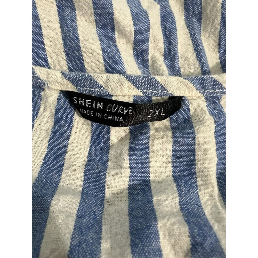 Shein Curve Sundress Plus Sz 2XL Chambray Blue & White Stripe V Neck Sleeveless - Picture 7 of 9
